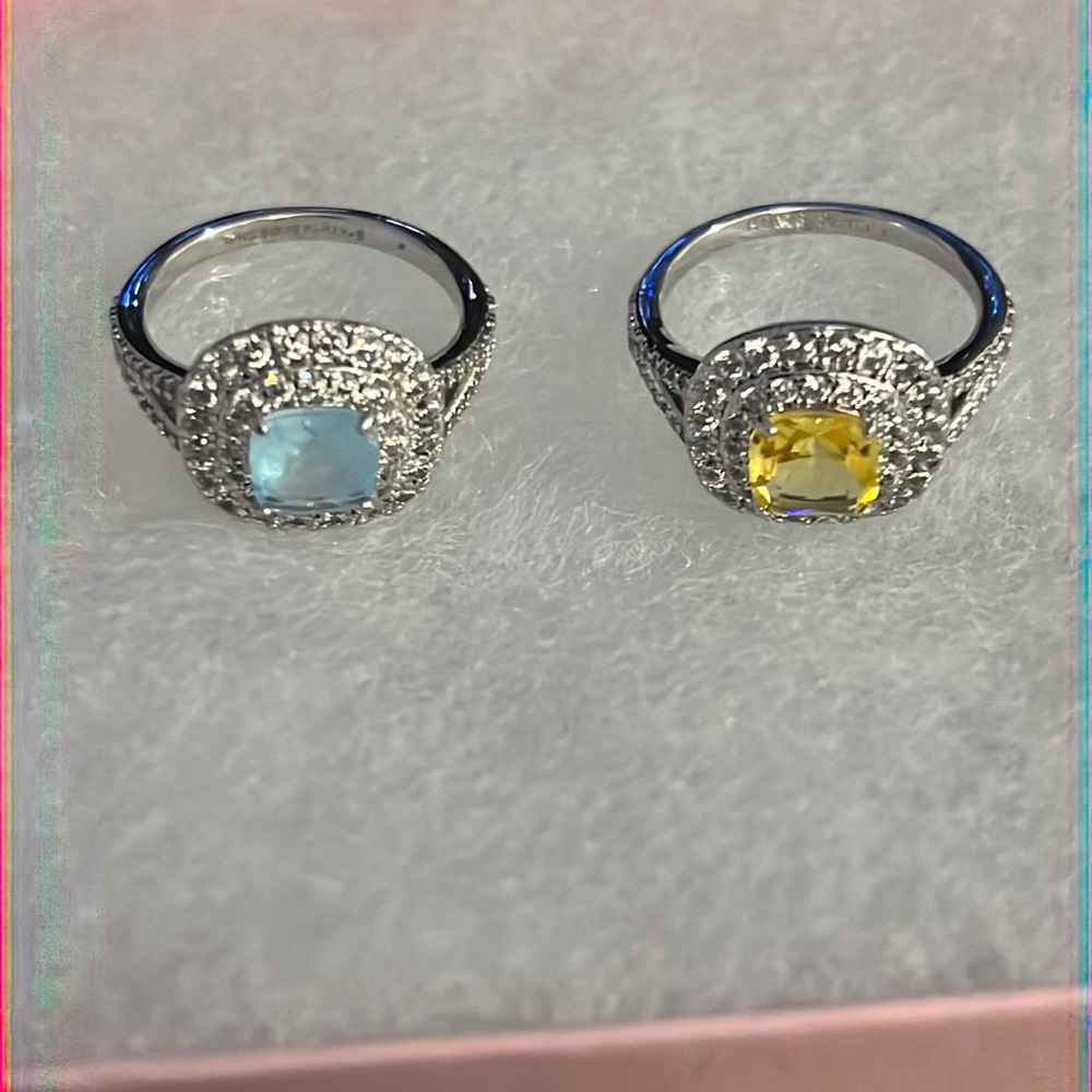 Like New-(2) sister rings. Natural Light blue fusion and citrine. Size 8